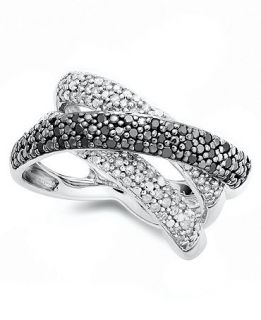 Sterling Silver Ring, Black and White Diamond (1/2 ct. t.w.) Pave Cross Ring   Rings   Jewelry & Watches