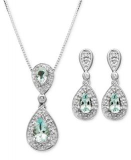 Sterling Silver Earrings and Pendant Set, Aquamarine (7/8 ct. t.w.) and Diamond Accent Teardrop   Jewelry & Watches