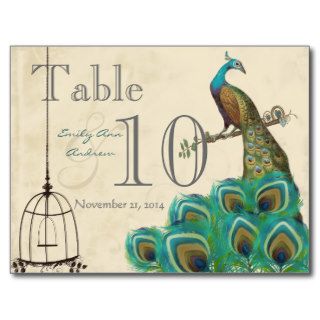 Peacock Wedding Table Number Post Cards