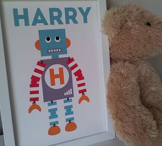 children's personalised robot print by little chip