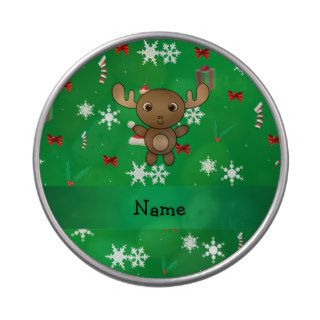 Personalized name moose green christmas pattern candy tins