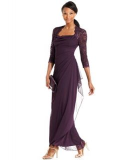 Xscape Dress, Three Quarter Sleeve Sequin Lace Draped Gown   Dresses   Women