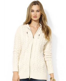 Lauren Jeans Co. Cable Knit Zip Up Hooded Cardigan   Sweaters   Women