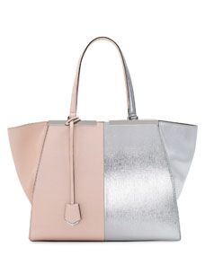 Fendi Trois Jour Grande Leather Tote Bag, Pink/Silver