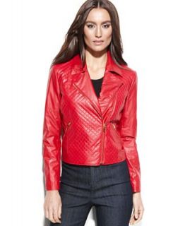 Ellen Tracy Jacket, Quilted Faux Leather Zip Front Moto   Jackets & Blazers   Women