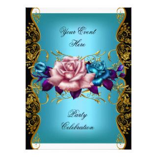 LARGE Any Event Party Blue Pink Gold Black Roses Invitations