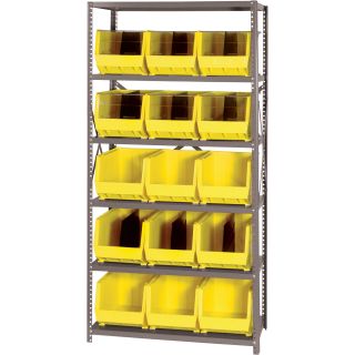 Quantum Storage Complete Shelving System with Large Parts Bins — 18in. x 36in. x 75in. Rack Size, 15 Bins, Yellow  Single Side Bin Units