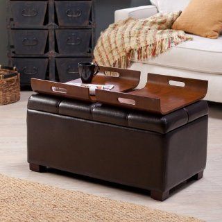 Livingston Storage Ottoman with Tray Tables   Brown   OT 162   Storage Benches