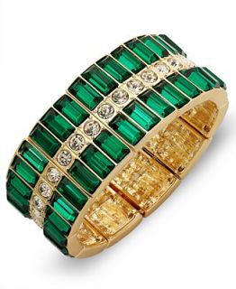 Charter Club Gold Tone Green Stone Stretch Bracelet   Fashion Jewelry   Jewelry & Watches