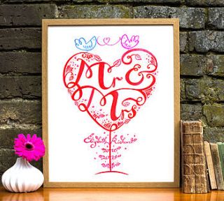 mr and mrs personalised wedding gift print by wetpaint
