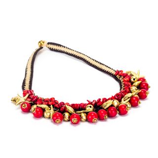 Handmade Red Coral and Brass Beads Necklace (Thailand) Jewelry Sets