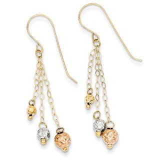 14K Tri color Strands with Diamond Cut Bead Earrings Jewelry