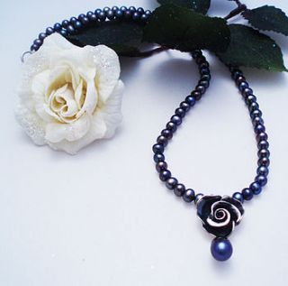 pearl and silver rose necklace by heart gallery