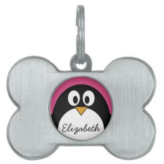 cute cartoon penguin with pink background pet name tag