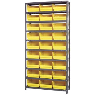 Quantum Storage Complete Shelving System with 6in. Bins — 36in.W x 12in.D x 75in.H, 27 bins (11 5/8in.L x 11 1/8in.W x 6in.H each), Yellow, Model# 1275209YL  Single Side Bin Units