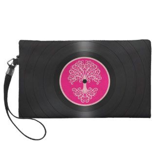 Pink Tree of Life Vinyl Record Graphic Wristlet Purses