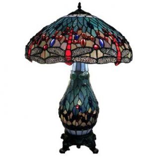 Warehouse of Tiffany's T18275TGRB Dragonfly Tiffany Style 26 Inch Table Lamp with Lighted Base    