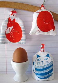 'make egg cosies' tea towel by the black rabbit