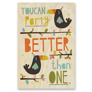 toucan party wooden timbergram by the plinth