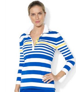 Lauren Ralph Lauren Three Quarter Sleeve Striped Polo Shirt   Tops   Women