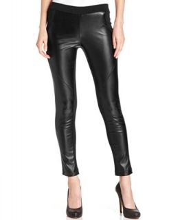 NY Collection Petite Pants, Faux Leather Panel Leggings   Pants   Women