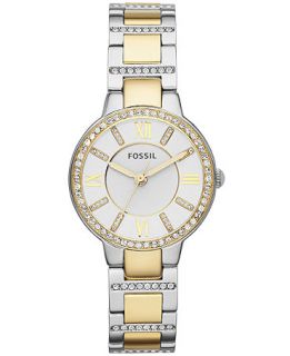 Fossil Womens Virginia Crystal Accent Two Tone Stainless Steel Bracelet Watch 34mm ES3503   Watches   Jewelry & Watches