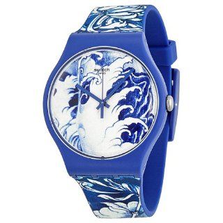 Swatch SUOZ154 blue graft blue white print dial rubber strap unisex watch NEW Swatch Watches