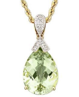 14k Gold Necklace, Green Quartz (9 ct. t.w.) and Diamond Accent Pendant   Necklaces   Jewelry & Watches