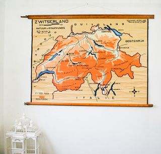 vintage pull down map switzerland by bonnie and bell