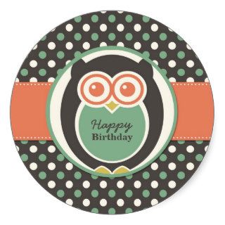 Polka Dot Owl Cartoon Birthday Party Sticker