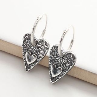antique lace style silver heart earrings by green river studio