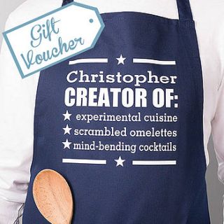 personalised signature dish apron voucher by sparks clothing