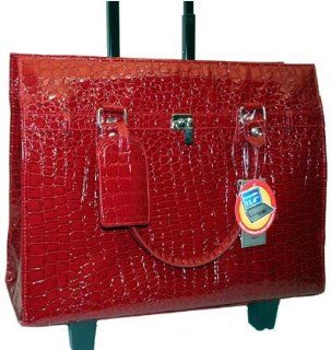 Bugatti Croco Embossed Rolling Briefcase Laptop   Women Red Computers & Accessories