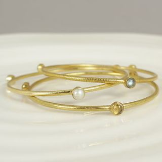 22k gold plated bangle with three gemstones by begolden