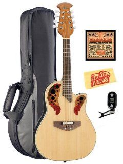 Ovation Applause MAE148 4 Acoustic Electric Mandolin Bundle with Gig Bag, Strings, and Polishing Cloth   Natural Musical Instruments