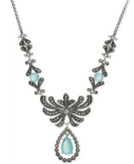 Genevieve & Grace Sterling Silver Apatite Glass and Marcasite Teardrop Earrings   Earrings   Jewelry & Watches