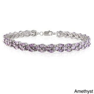 Miadora Sterling Silver Amethyst or Peridot Link Bracelet Miadora Gemstone Bracelets