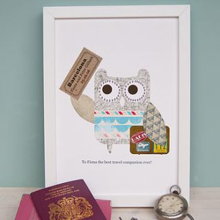 personalised destination owl illustration by clothkat