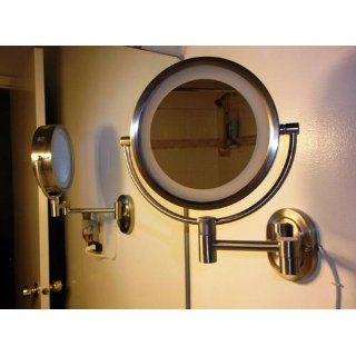 Jerdon HL65CD Hard Wired 8 Inch Two Sided Swivel Halo Lighted Wall Mount Mirror with 5x Magnification, 13 Inch Extension  Personal Makeup Mirrors  Beauty