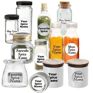 Premium Spice Jar Labels Custom Set of 145 Circle Clear Script Spice Racks Kitchen & Dining