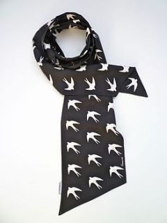 swallow print wide scarf in black by somerville scarves