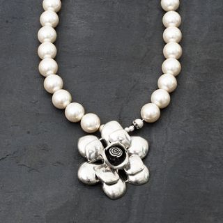 peony flower necklace in pearl by bloom boutique