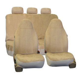 FH Group Beige Suede Car Seat Covers Front High Back Buckets and Split Bench (Full Set) FH Group Car Seat Covers
