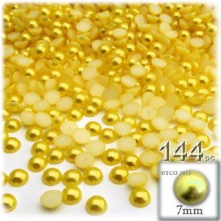 The Crafts Outlet 144 Piece Pearl Finish Half Dome Round Beads, 7mm, Sunshine Yellow