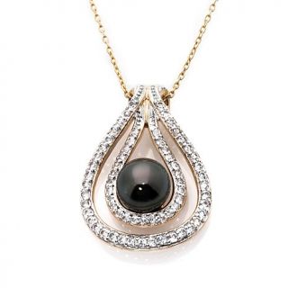Victoria Wieck 14K Gold 8mm Black Tahitian Pearl and White Topaz Pendant with 1