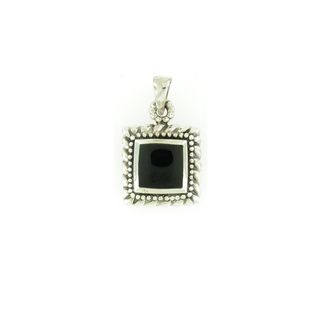 Sterling Silver Square Rope Beaded Onyx Pendant (Thailand) Pendants