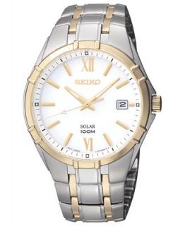 Seiko Watch, Mens Solar Two Tone Stainless Steel Bracelet 38mm SNE216   Watches   Jewelry & Watches