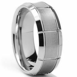 Tungsten Carbide Men's Brushed Concave Center Ring (8 mm) Men's Rings