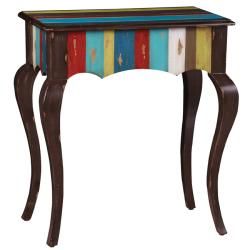 Hand painted Distressed Brown/ Multicolor Stripped Accent Table Coffee, Sofa & End Tables
