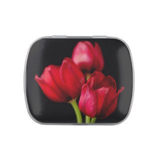 Blood Red Tulips on Black Background Customized Candy Tins